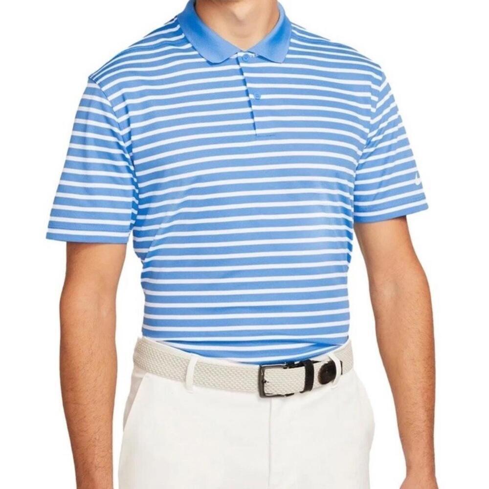 $60 Nike Golf Men's  DH0835-412  Blue White Striped Dri -fit Polo Shirt Large